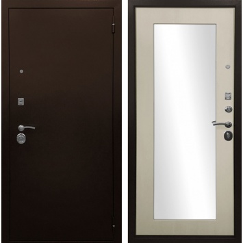 Входная металлическая дверь Арчи Оптима 3К с Зеркалом (Медный антик / Лиственница беж) 96см х 205см