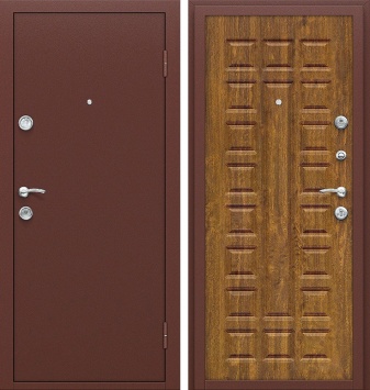 Металлическая дверь Браво Йошкар Антик Медь и П-17 (Золотистый Дуб)