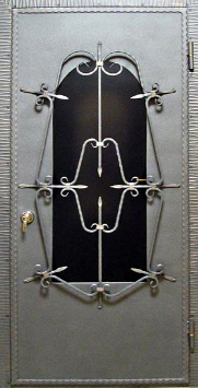 Металлическая дверь Двербург С10 со стеклом и ковкой 90см х 200см