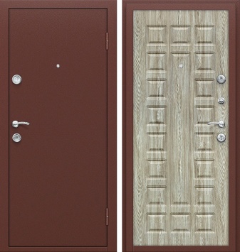 Металлическая дверь Браво Йошкар Антик Медь и П-18 (Ель Карпатская)